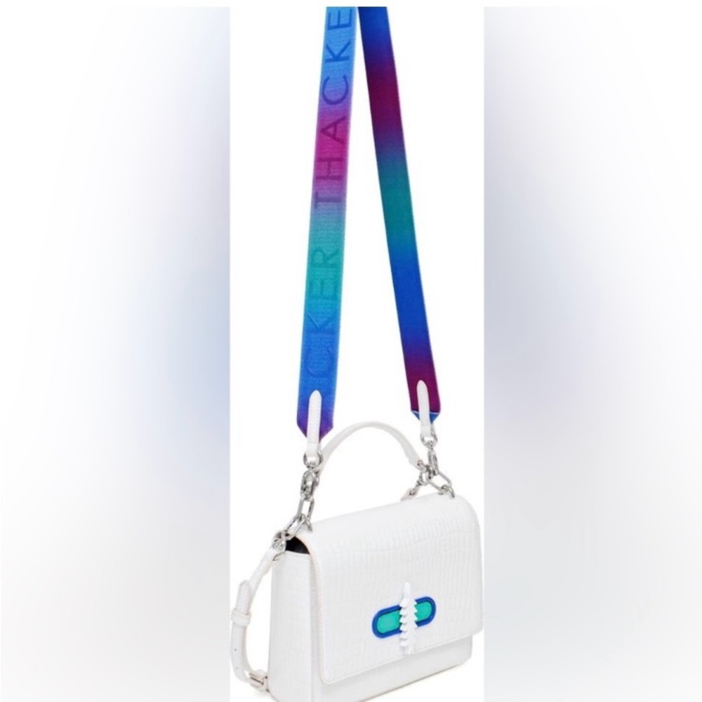 White Croc-Embossed Women's Bag with Multicolor Strap - Picture 3 of 6